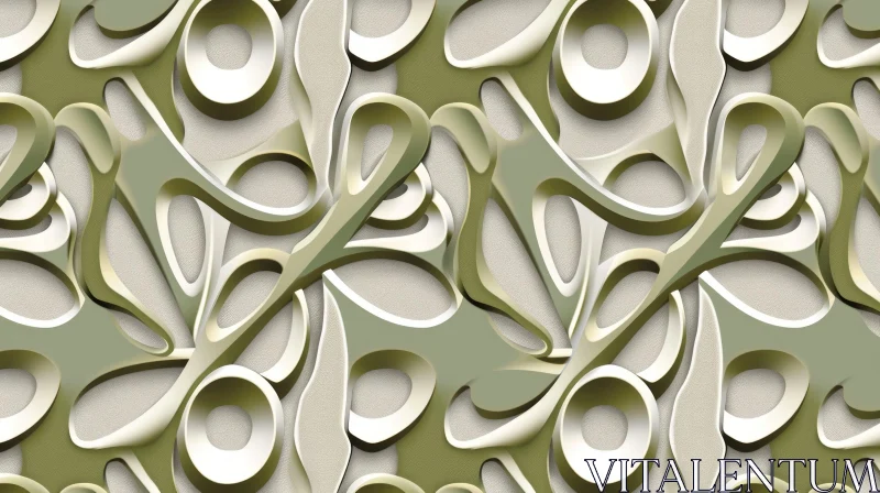 AI ART Interlocking Organic Forms 3D Pattern | Light Olive Green | Art Nouveau Style