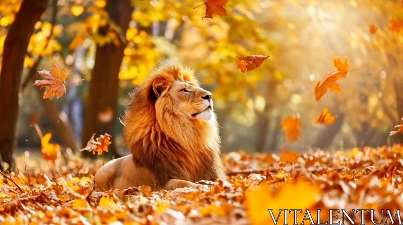 Majestic Lion in Autumn Forest AI Image