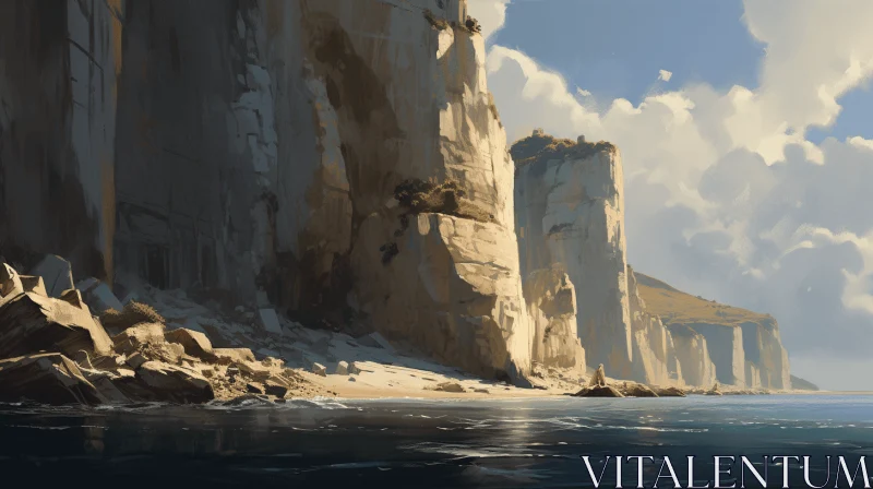 Majestic Sea Stones on the Coast: A Serene Painting in the Style of Cryengine AI Image