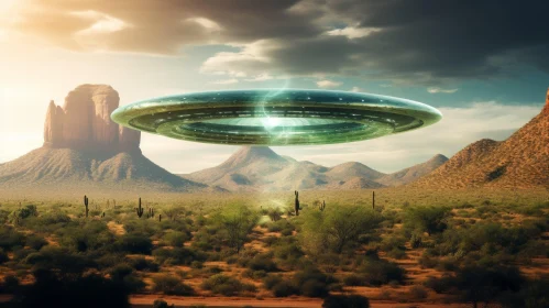 Mysterious UFO Encounter in Desert Landscape