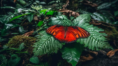 Red Butterfly Closeup in Tropical Rainforest