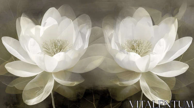 Tranquil Water Lilies: Blooming Beauty in Dark Setting AI Image