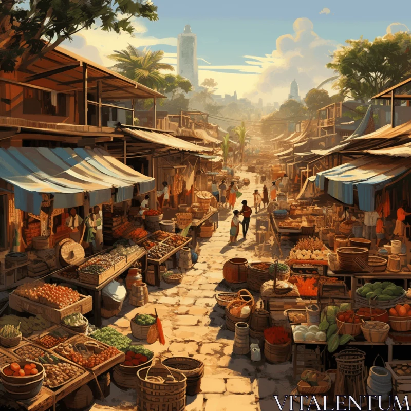 AI ART Vibrant Cartoon Image: Old Street Market in Africa | Realistic Fantasy Art