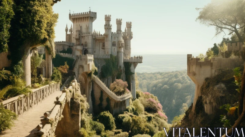 Enchanting Castle Landscape on Cliff | Nature Wonders AI Image