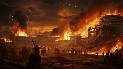 Captivating Fire Scene in Ancient Athens: Terragen Artwork