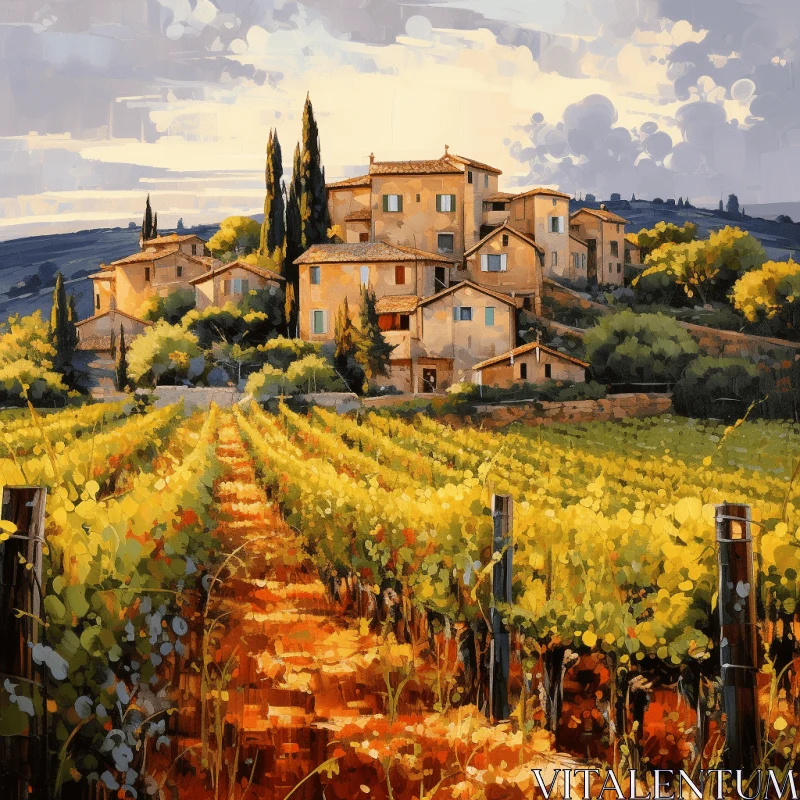 Captivating Vineyards Landscape with Golden Light AI Image