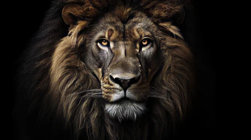 Intense Lion Portrait - Dark Brown Mane and Golden Eyes