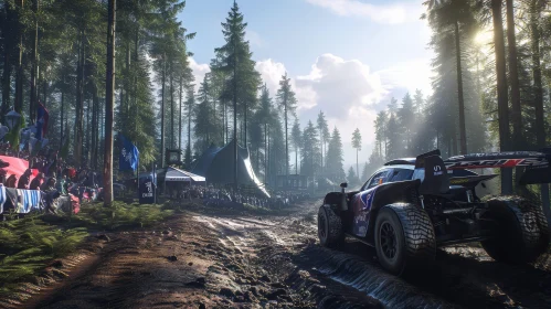 Rally Car Racing Through Enchanting Forest - Spectators Watch Adventure