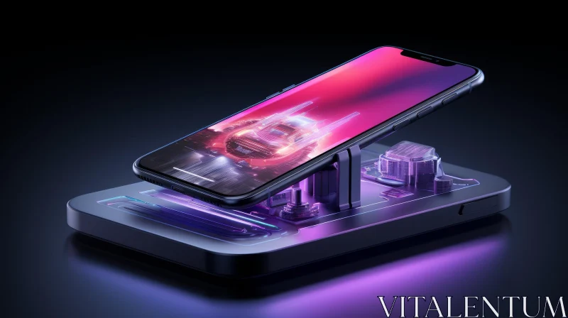 Stunning 3D Rendering: Smartphone on Wireless Charging Stand AI Image