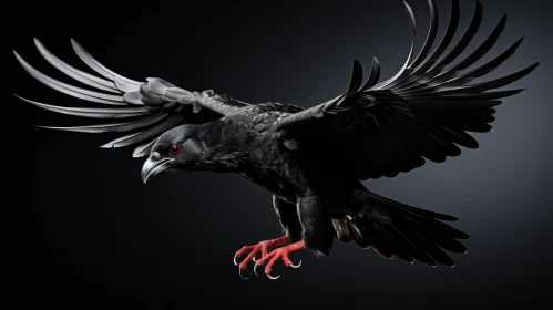 Dark Crow 3D Rendering in Mid-Flight