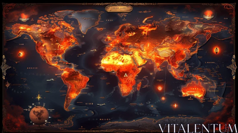 Enchanting Fantasy World Map with Lava Continents and Fire Oceans