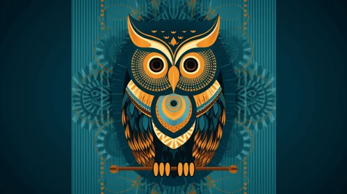 Majestic Owl Art on Blue Background: Intricate Mechanical Designs