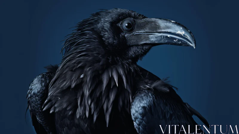 Majestic Raven Portrait in Dark Blue Background AI Image