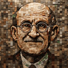 Captivating Brick Mosaic Art: Realistic Portrait of an Elderly Gentleman
