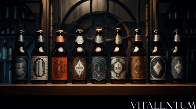 Vintage Craft Beer Bottles: Steampunk-Inspired Designs with Baroque-Esque Ornateness AI Image