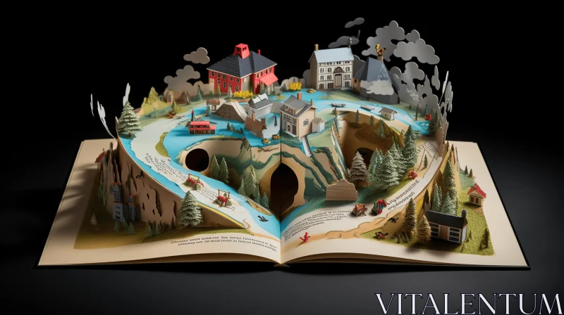 Captivating Open Book: Cut Out Books, Buildings, and Trees AI Image