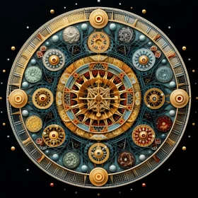 Intricate Indian Clock with Golden Ornaments on Black Background