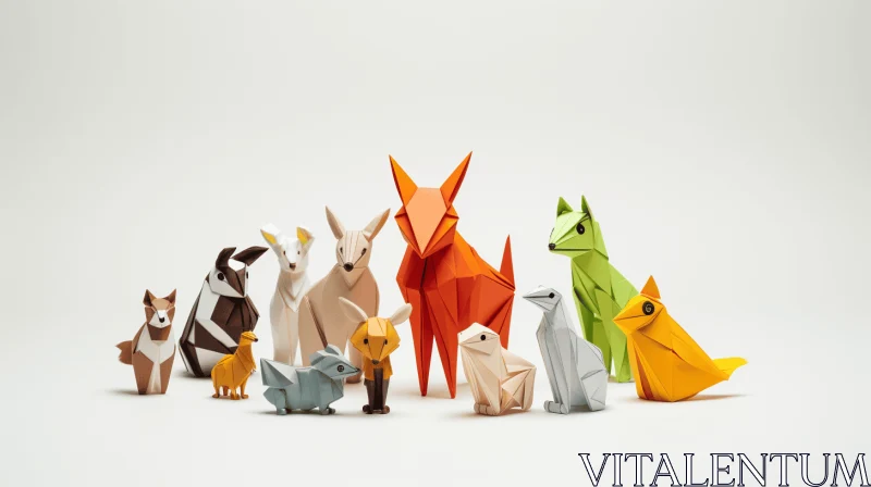 Colorful Origami Animals on White | Minimalistic Canine Sculptures AI Image
