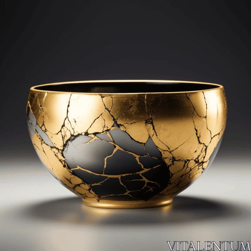 Captivating Gold and Black Cracked Bowl - Ancient Chinese Art AI Image