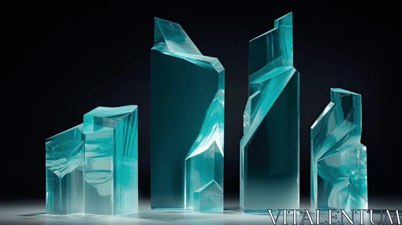 Surreal Glass Sculpture: Intersecting Crystal Trophies in Blue and Green AI Image