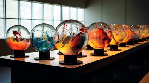 Glass Balls Display: Japanese-Inspired Imagery and Dreamlike Creatures