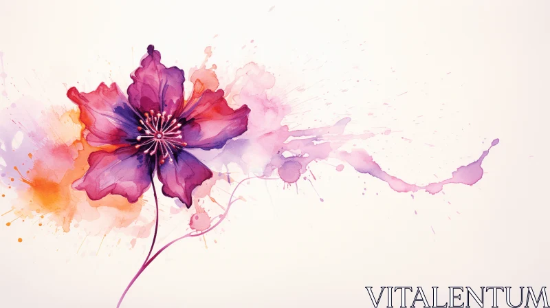 Delicate Watercolor Flower with Soft Gradients of Light Crimson and Violet AI Image