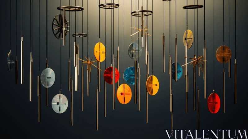 Colorful Kinetic Sculptures: Dark Gold and Sky-Blue Discs on a Dark Background AI Image