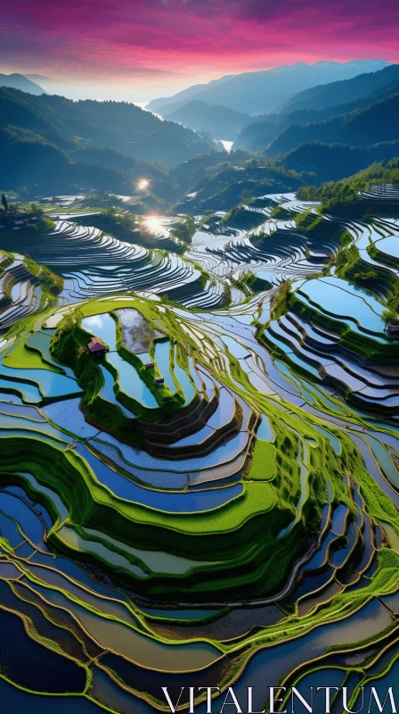 Captivating Sunrise at Rice Terraces: A Breathtaking Natural Landscape AI Image