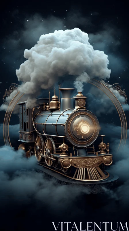 Captivating Locomotive Artwork with Dark Symbolism and Hyper-Detailed Renderings AI Image