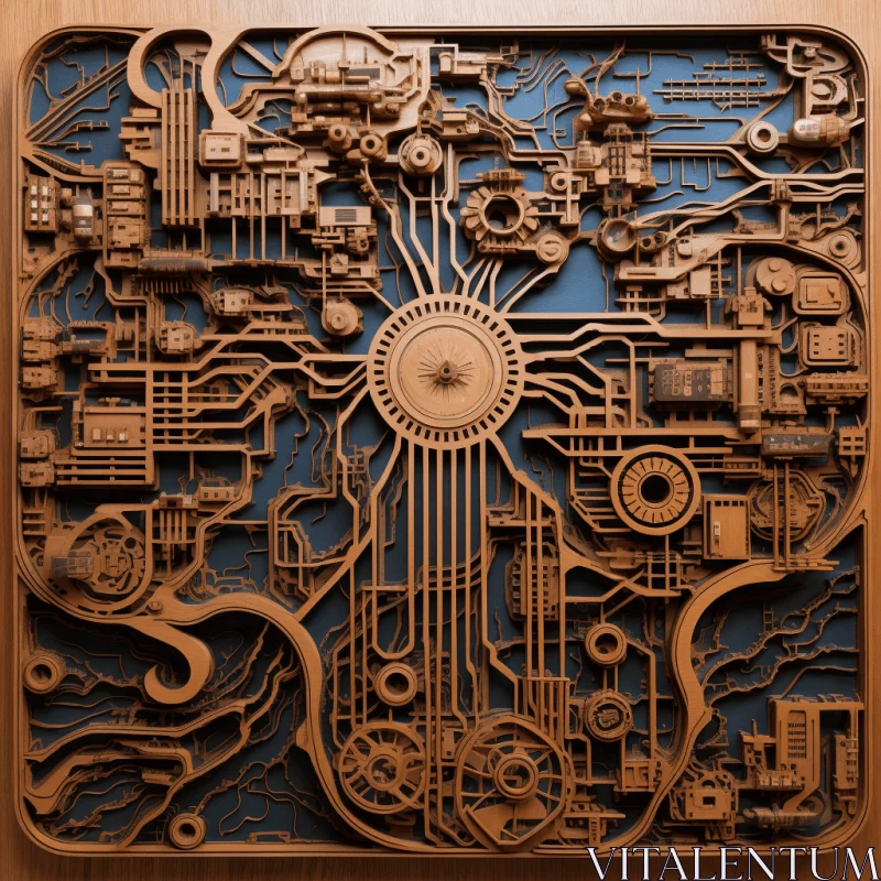 Intricate Wooden Printed Piece | Industrial Futurism | Hyper-Detailed | Algorithmic Artistry AI Image