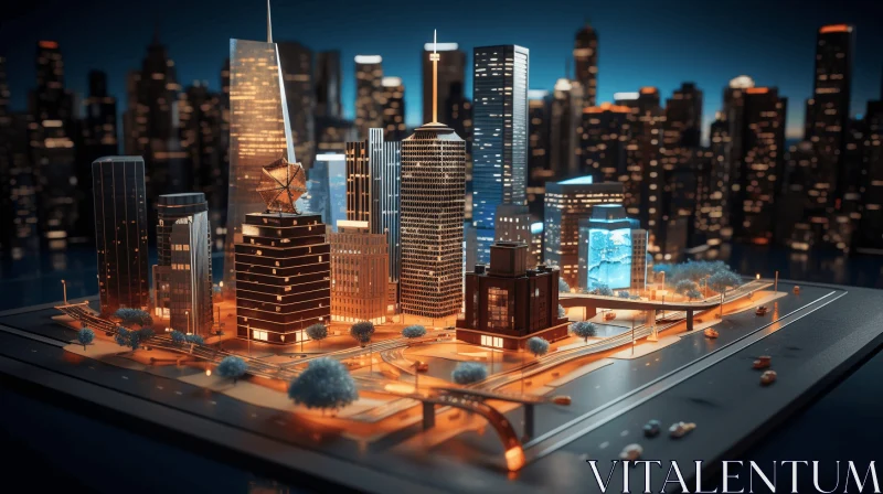 Captivating 3D Illustration of a Nighttime City Street AI Image