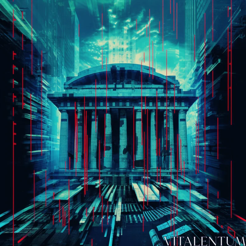 Futuristic Cityscape Art: Dark Turquoise and Red | Neoclassical Revival AI Image