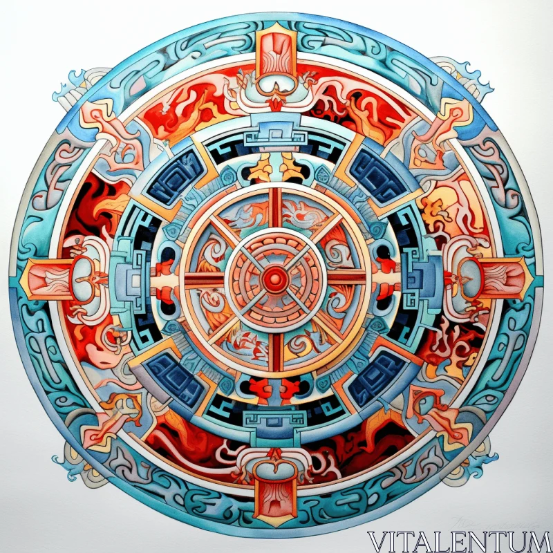 Intricate Aztec Wheel Artwork: Captivating Symmetry and Precision AI Image