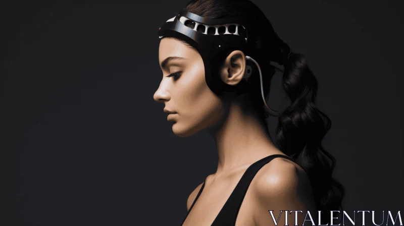 Fashionable Woman with Headband and Headphones - Modern and Sleek Design AI Image