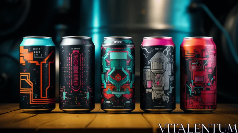 Robotic Space Ship Cans with Hidden Details in Dark Cyan and Pink AI Image