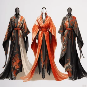 Captivating Fashion: Black and Orange Robes on Models