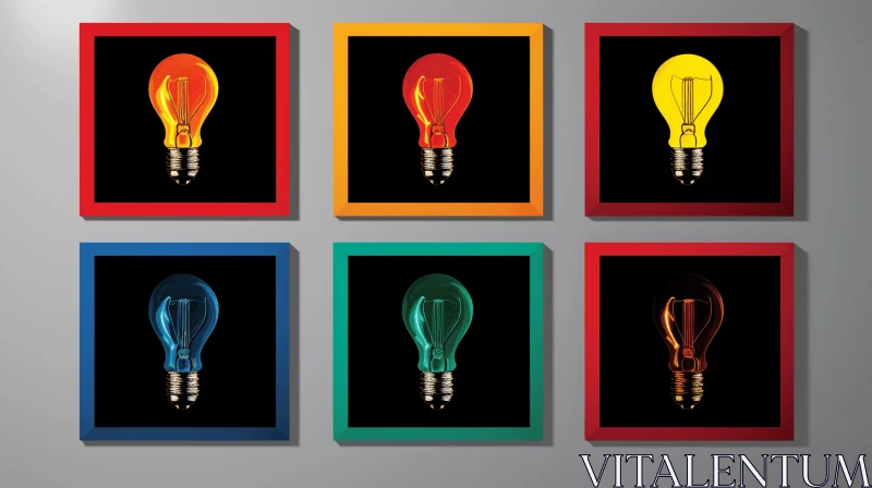 Colorful Light Bulb Posters in Frames: Bold Contrast and Vibrant Still Life AI Image