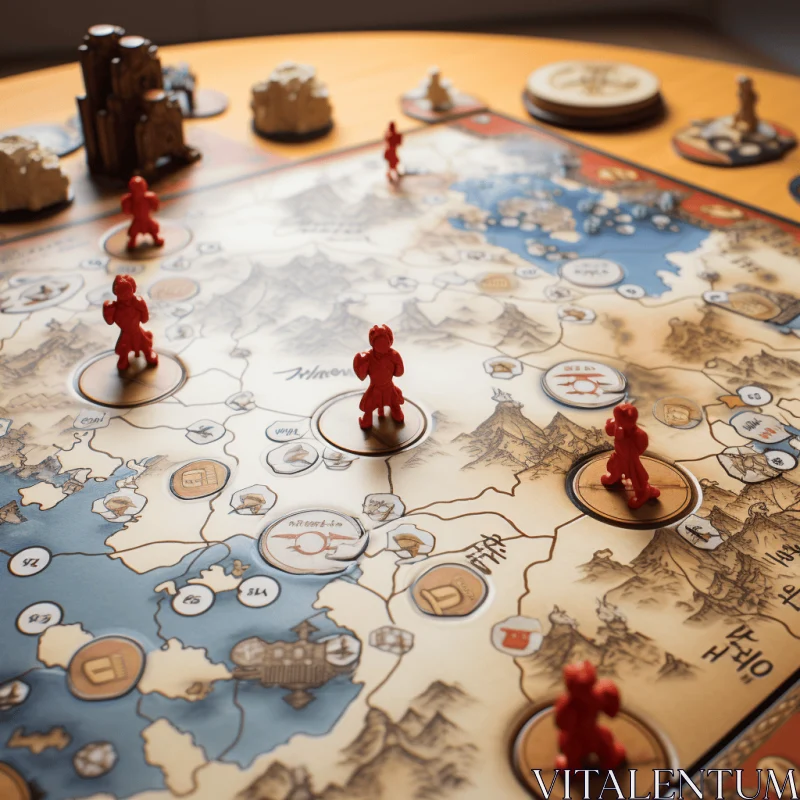 Captivating Game with Wooden Figurines and Vibrant Cartography AI Image