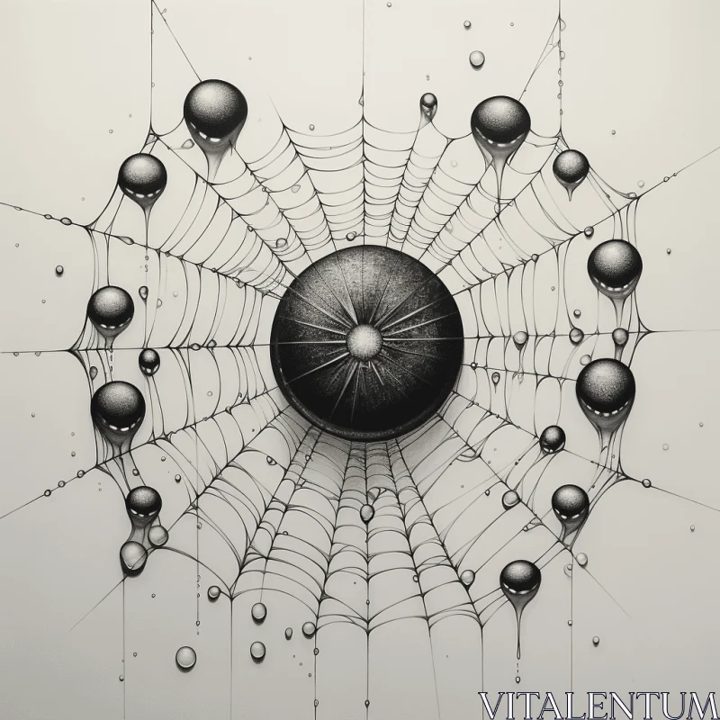 Mesmerizing Spider Web Drawing with Delicate Bubbles AI Image