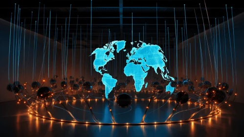 Captivating 3D Image of a Global Network of Lights and Wires