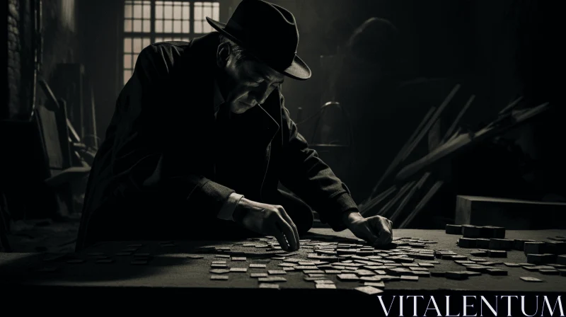 Captivating Film Noir-inspired Image: Mysterious Man Counting Money AI Image