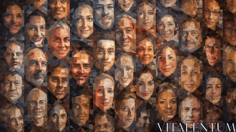 Curated Mosaic of People's Faces in Low Poly Style AI Image