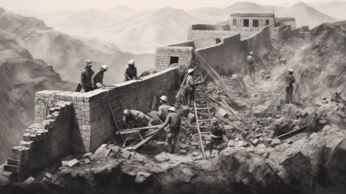 The Great Wall: A Captivating Monochromatic Construction Scene