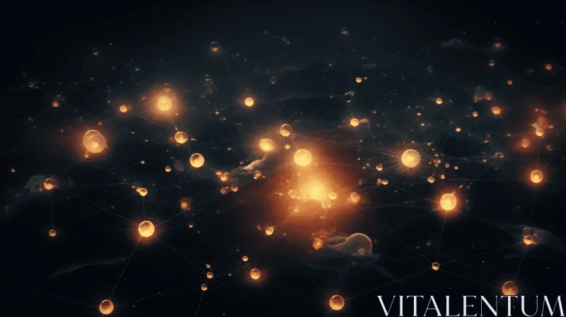 Captivating Yellow Lights: Surreal 3D Landscape with Molecular Structures AI Image