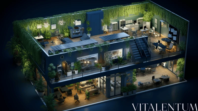 Rooftop Apartment at Night - Modern 3D Illustration AI Image