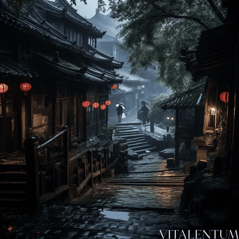 Moonlit Chinese Mansion: A Gauzy Atmospheric Landscape AI Image