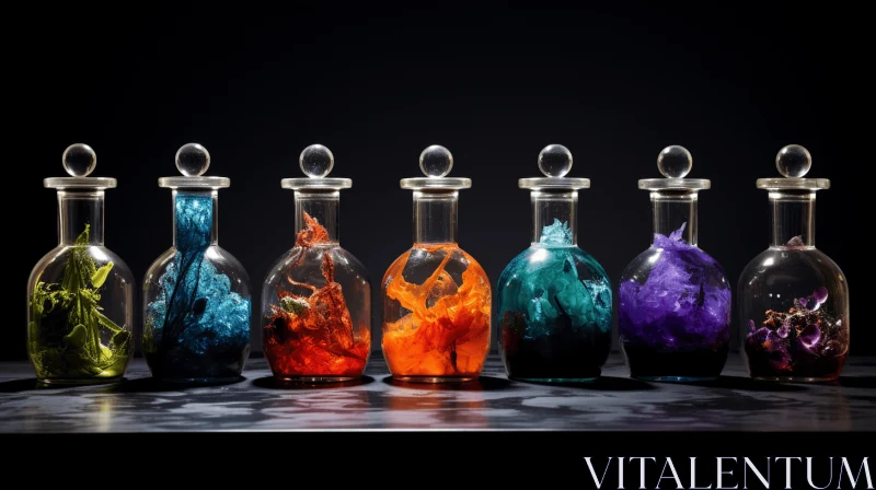 Colorful Ice Bottles: Dark Fantasy Creatures with Saturated Pigments AI Image