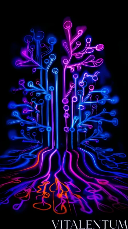 Enchanting Neon Tree on Dark Background | Surrealism Art AI Image