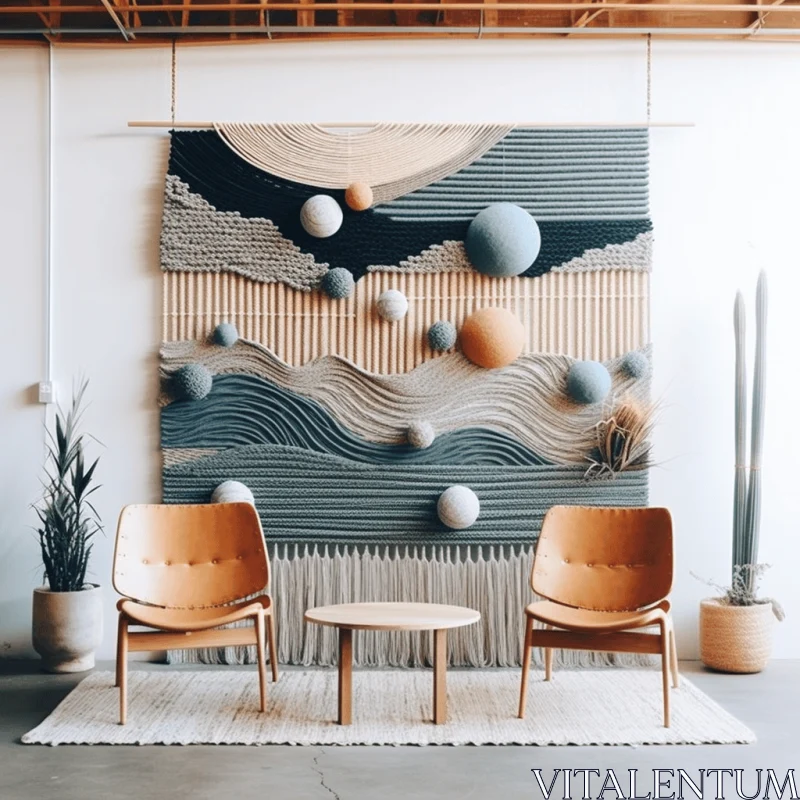 Office Interior Design with Wall Hanging and Chairs | Otherworldly Landscapes AI Image