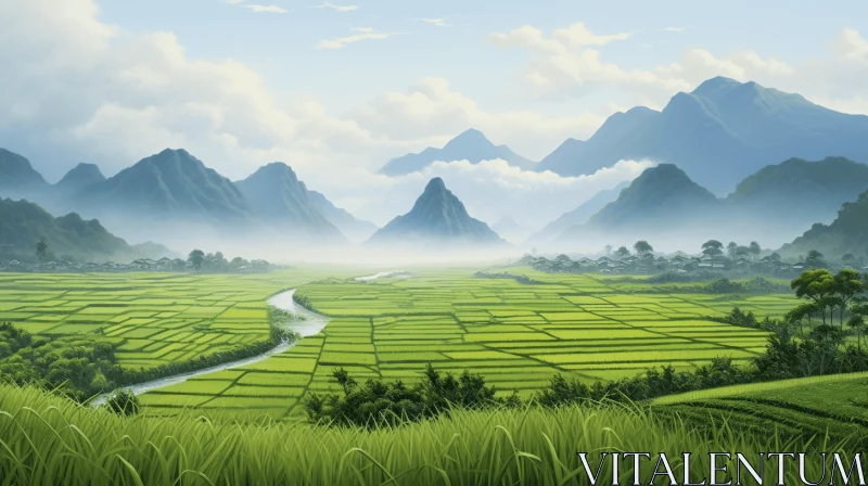 Captivating Asian Landscape in Field | Realistic Art AI Image